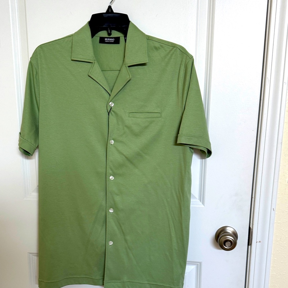 Murano Light Green Short-Sleeve Camp Collar Button-Down Shirt